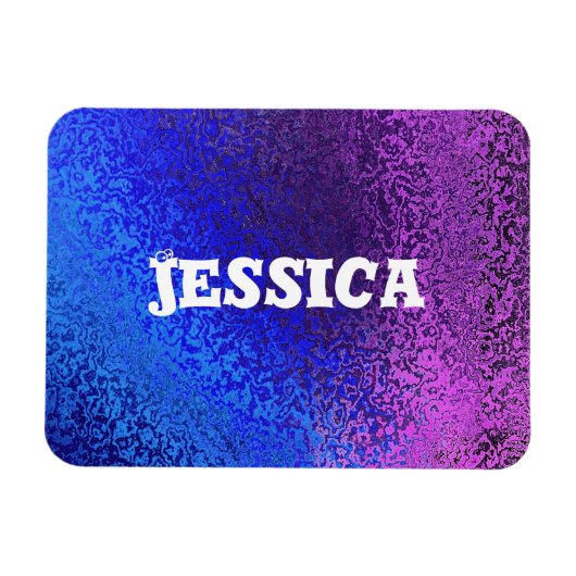 Jouw naam tinten van blauw & Paarse Magneet (Horizontaal)