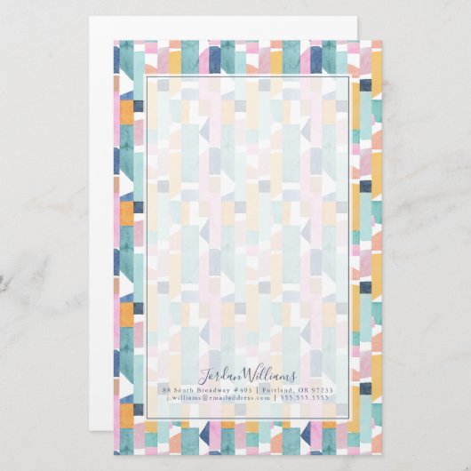 Jouw naam toevoegen | Abstract Waterverf vormpatro Briefpapier (Voorkant / Achterkant)