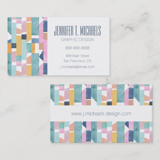 Jouw naam toevoegen | Abstract Waterverf vormpatro Visitekaartje (Voorkant / Achterkant)