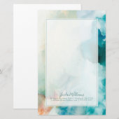 Jouw naam toevoegen | Afwijking - Blauwe Waterverf Briefpapier (Voorkant / Achterkant)