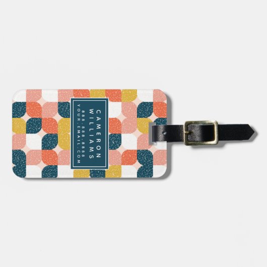 Jouw naam toevoegen | Bauhaus Retro Geometric Patt Bagagelabel (Voorkant horizontaal)