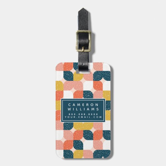 Jouw naam toevoegen | Bauhaus Retro Geometric Patt Bagagelabel (Voorkant verticaal)