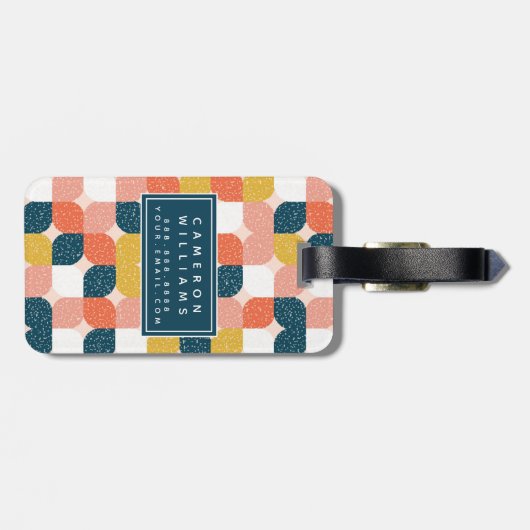 Jouw naam toevoegen | Bauhaus Retro Geometric Patt Bagagelabel (Achterkant horizontaal)