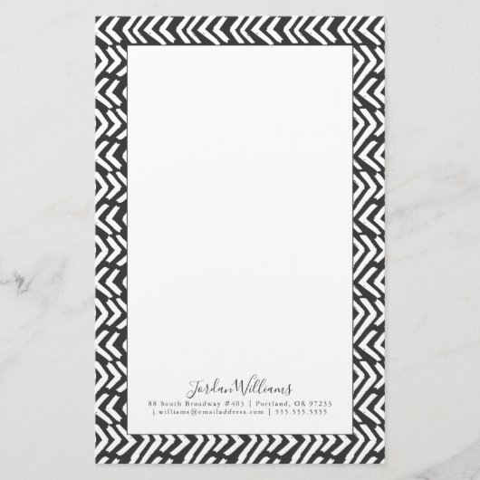 Jouw naam toevoegen | Black Hand Drawn Chevron Pat Briefpapier (Voorkant)