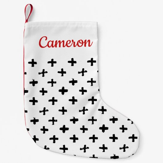 Jouw naam toevoegen | Black Ink Stoke Cross Patter Kleine Kerstsok (Voorkant)