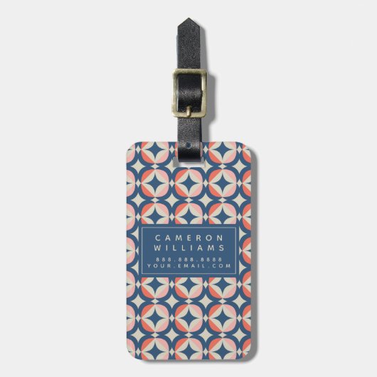 Jouw naam toevoegen | Blauw en koraal Geometrisch  Bagagelabel (Voorkant verticaal)
