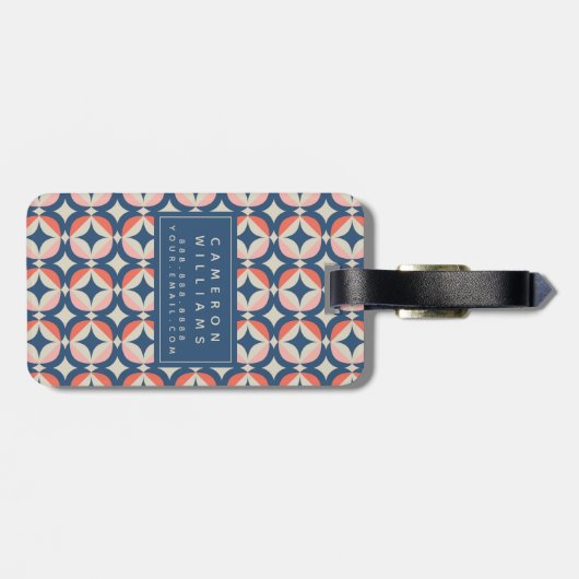 Jouw naam toevoegen | Blauw en koraal Geometrisch  Bagagelabel (Achterkant horizontaal)