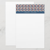 Jouw naam toevoegen | Blauw en koraal Geometrisch  Briefpapier (Voorkant / Achterkant)