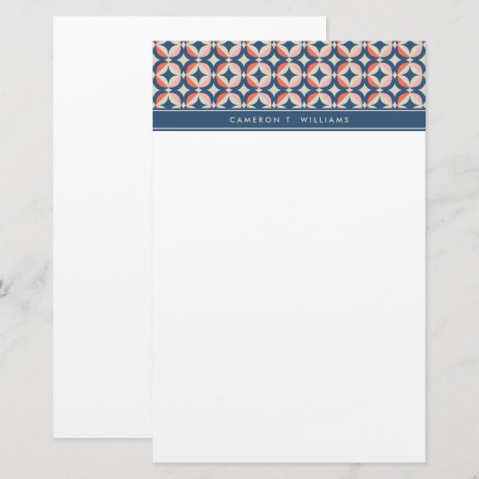 Jouw naam toevoegen | Blauw en koraal Geometrisch  Briefpapier (Voorkant / Achterkant)