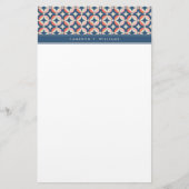 Jouw naam toevoegen | Blauw en koraal Geometrisch  Briefpapier (Voorkant)