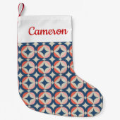 Jouw naam toevoegen | Blauw en koraal Geometrisch  Kleine Kerstsok (Voorkant)