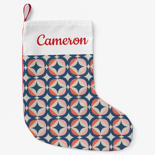 Jouw naam toevoegen | Blauw en koraal Geometrisch  Kleine Kerstsok (Voorkant)