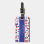Jouw naam toevoegen | Blauw- en koraalpatroon Bagagelabel (Voorkant verticaal)