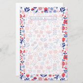 Jouw naam toevoegen | Blauw- en koraalpatroon Briefpapier (Voorkant / Achterkant)