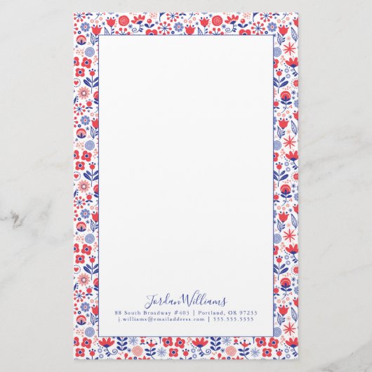 Jouw naam toevoegen | Blauw- en koraalpatroon Briefpapier (Voorkant)