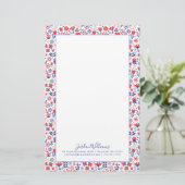 Jouw naam toevoegen | Blauw- en koraalpatroon Briefpapier (Staand voorkant)