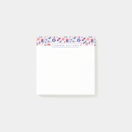 Jouw naam toevoegen | Blauw- en koraalpatroon Post-it® Notes (Voorkant)