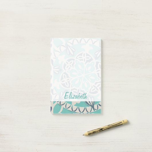 Jouw naam toevoegen | Blauwe batik Tile I Post-it® Notes (Op bureau)