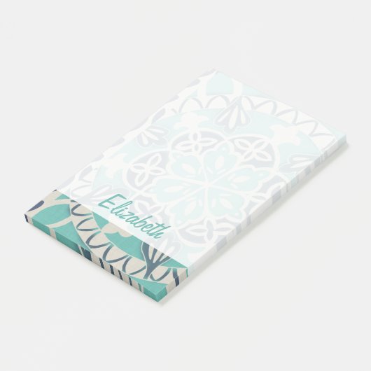 Jouw naam toevoegen | Blauwe batik Tile I Post-it® Notes (Schuin)