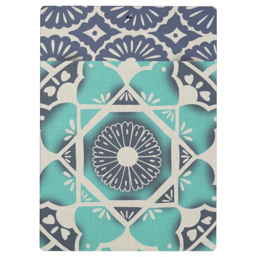 Jouw naam toevoegen | Blauwe batik Tile II Klembord (Achterkant)