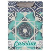 Jouw naam toevoegen | Blauwe batik Tile II Klembord (Voorkant)