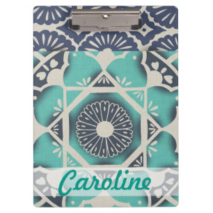 Jouw naam toevoegen   Blauwe batik Tile II Klembord