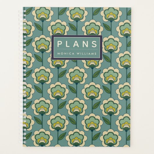 Jouw naam toevoegen | Blauwgroen en geel patroonpa Planner (Voorkant)