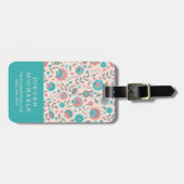 Jouw naam toevoegen | Blauwgroen- en koraalfolkkun Bagagelabel (Voorkant horizontaal)