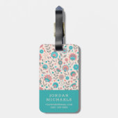 Jouw naam toevoegen | Blauwgroen- en koraalfolkkun Bagagelabel (Achterkant verticaal)