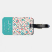 Jouw naam toevoegen | Blauwgroen- en koraalfolkkun Bagagelabel (Achterkant horizontaal)