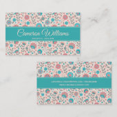 Jouw naam toevoegen | Blauwgroen- en koraalfolkkun Visitekaartje (Voorkant / Achterkant)