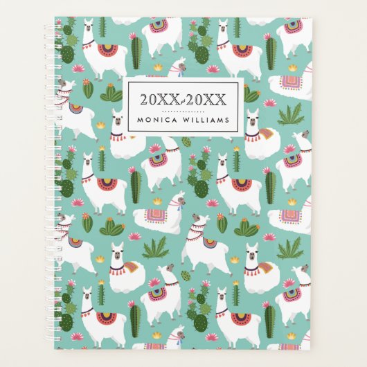 Jouw naam toevoegen | Blauwgroen patroon met luido Planner (Voorkant)