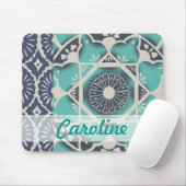 Jouw naam toevoegen | Blue Batik Tegel II Muismat (Met muis)