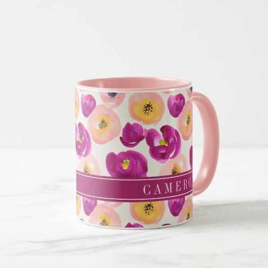 Jouw naam toevoegen | Botanisch patroon Waterverf Mok (Voorkant rechts)