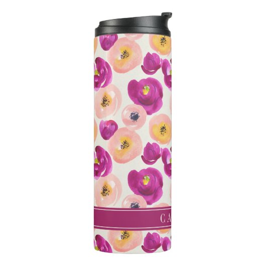 Jouw naam toevoegen | Botanisch patroon Waterverf Thermosbeker (Gedraaid links)