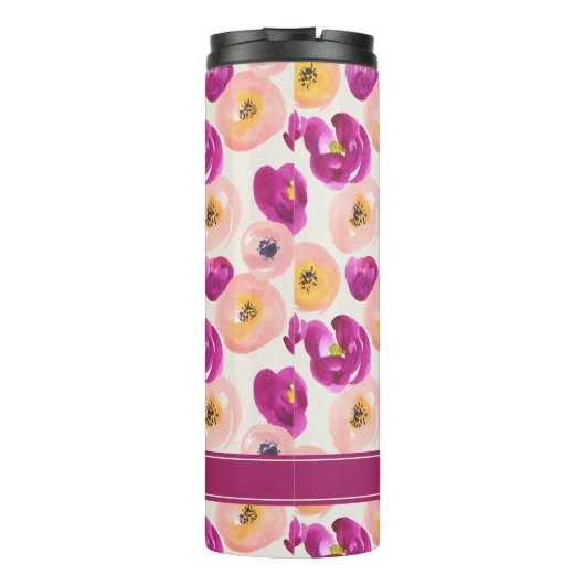 Jouw naam toevoegen | Botanisch patroon Waterverf Thermosbeker (Achterkant)