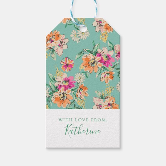 Jouw naam toevoegen | Bright Sketch Floral Pattern Cadeaulabel (Voorkant)