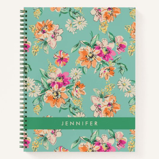 Jouw naam toevoegen | Bright Sketch Floral Pattern Notitieboek (Voorkant)