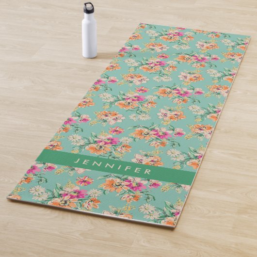 Jouw naam toevoegen | Bright Sketch Floral Pattern Yogamat (In situ)