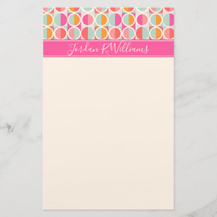 Jouw naam toevoegen   Cirkelpatroon Hot-roze retro Briefpapier