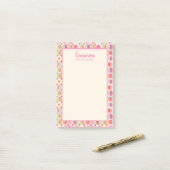 Jouw naam toevoegen | Cirkelpatroon Hot-roze retro Post-it® Notes (Op bureau)