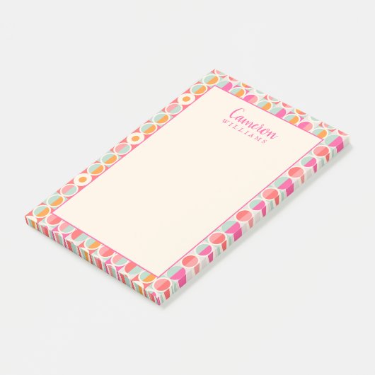 Jouw naam toevoegen | Cirkelpatroon Hot-roze retro Post-it® Notes (Schuin)