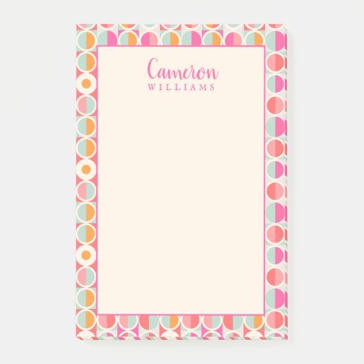 Jouw naam toevoegen | Cirkelpatroon Hot-roze retro Post-it® Notes (Voorkant)