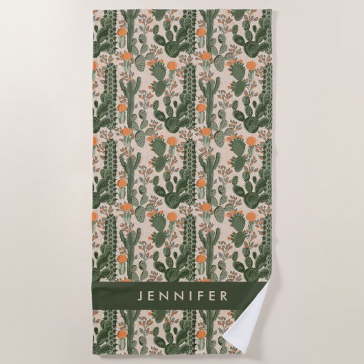 Jouw naam toevoegen | Colorful Cactus Pattern Strandlaken (Voorkant)