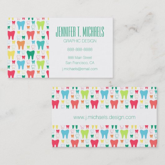 Jouw naam toevoegen | Colorful Teeth Pattern Visitekaartje (Voorkant / Achterkant)