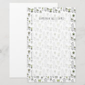 Jouw naam toevoegen | Cute Alpaca & Cactus Pattern Briefpapier (Voorkant / Achterkant)