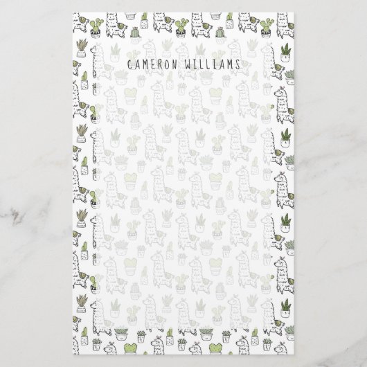 Jouw naam toevoegen | Cute Alpaca & Cactus Pattern Briefpapier (Voorkant)