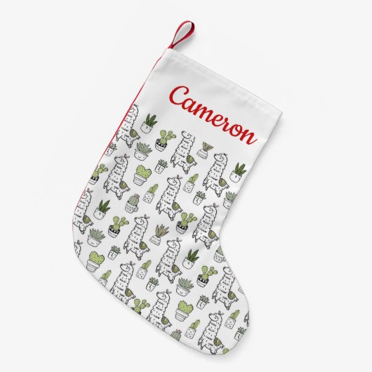 Jouw naam toevoegen | Cute Alpaca & Cactus Pattern Kleine Kerstsok (Voorkant (Hangend))