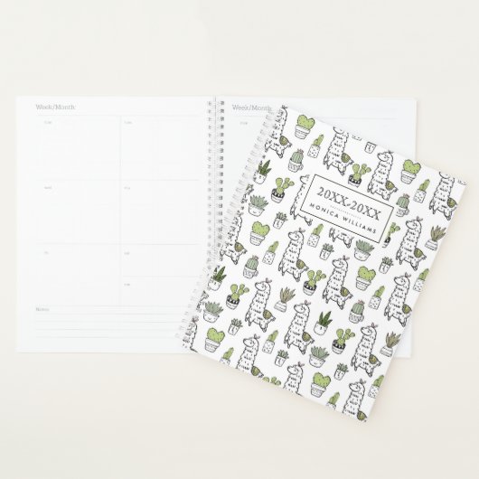 Jouw naam toevoegen | Cute Alpaca & Cactus Pattern Planner (Display)