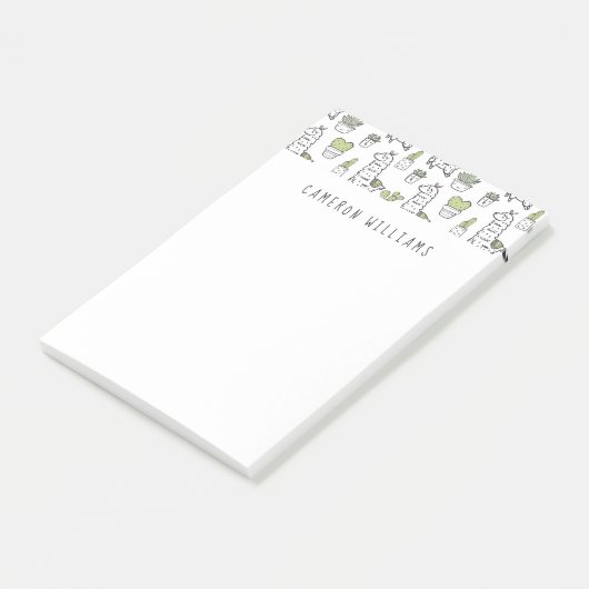Jouw naam toevoegen | Cute Alpaca & Cactus Pattern Post-it® Notes (Schuin)